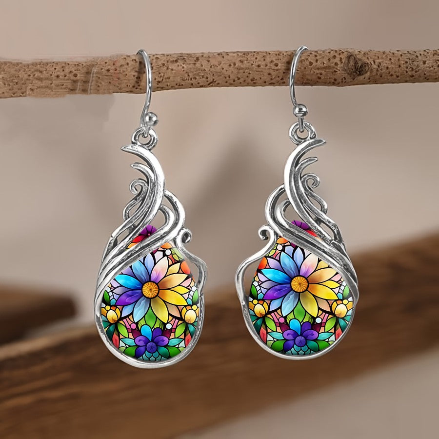 Stained Glass Floral Drop Earrings