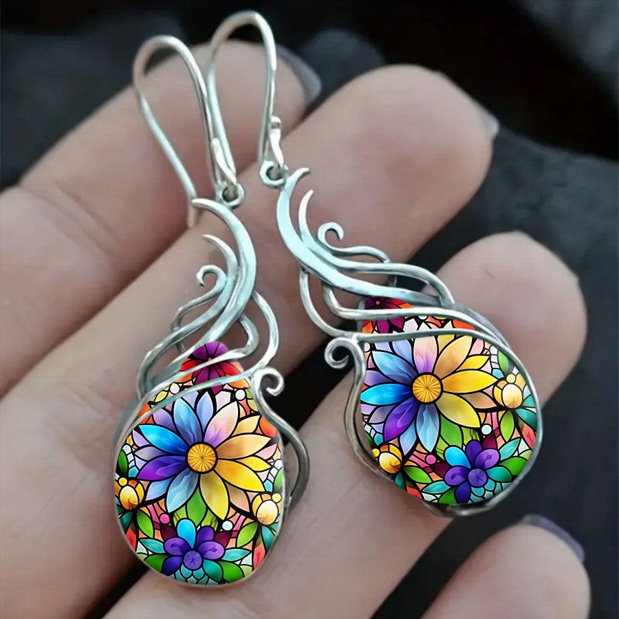 Stained Glass Floral Drop Earrings