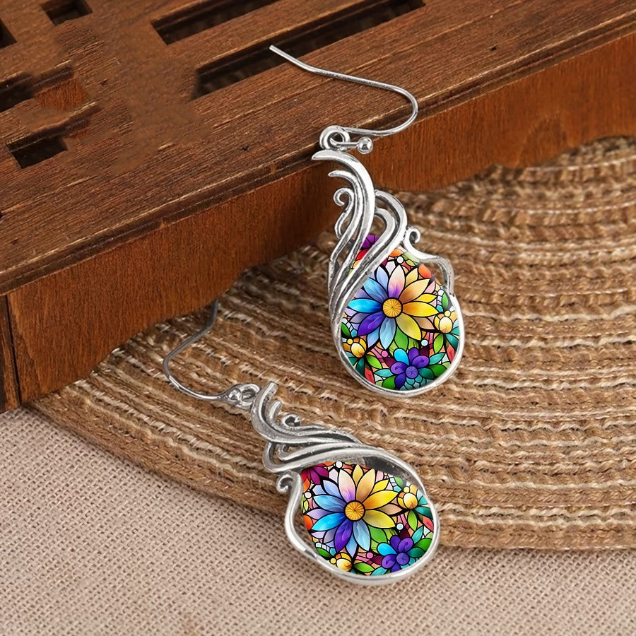 Stained Glass Floral Drop Earrings