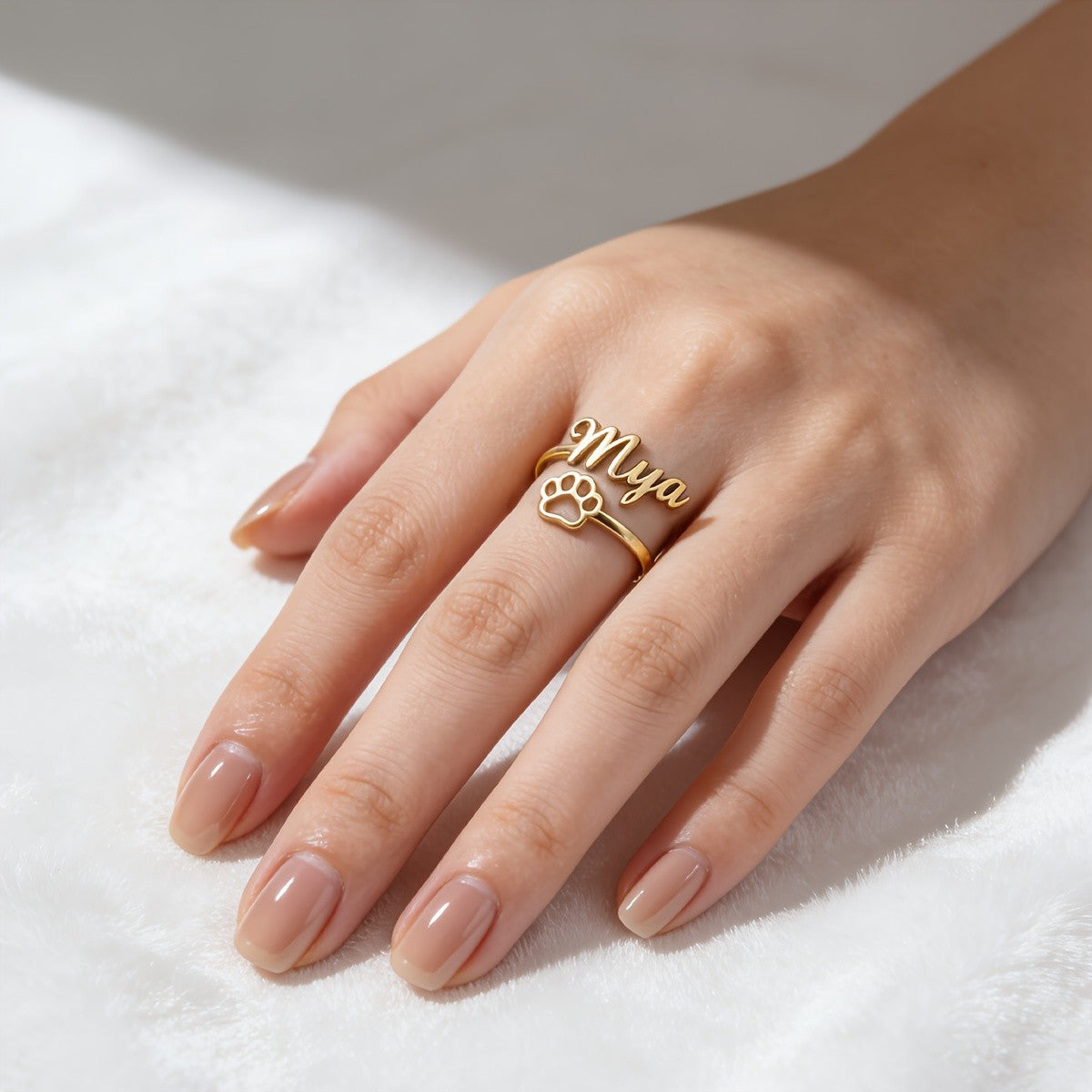 Custom Name Paw Print Ring