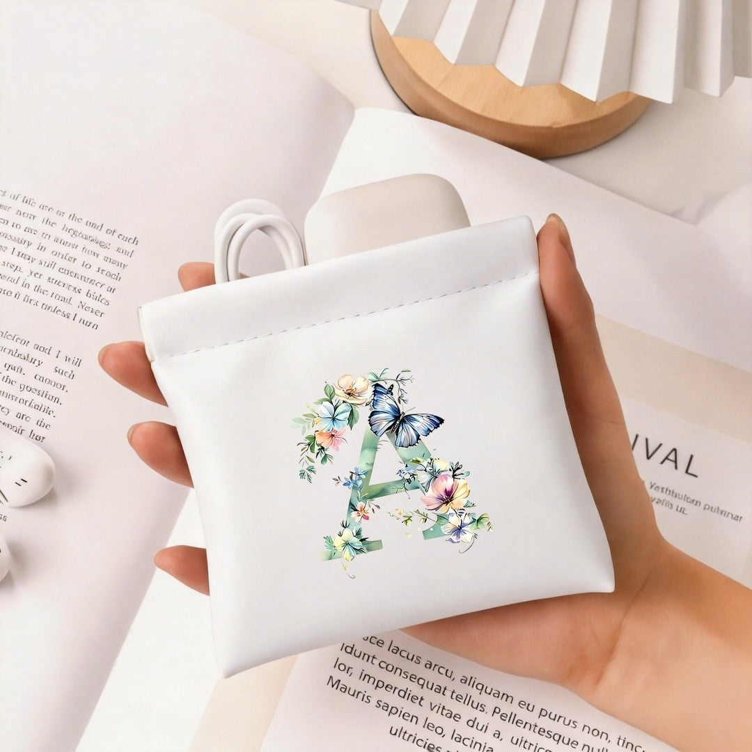 Floral Initial Storage Pouch