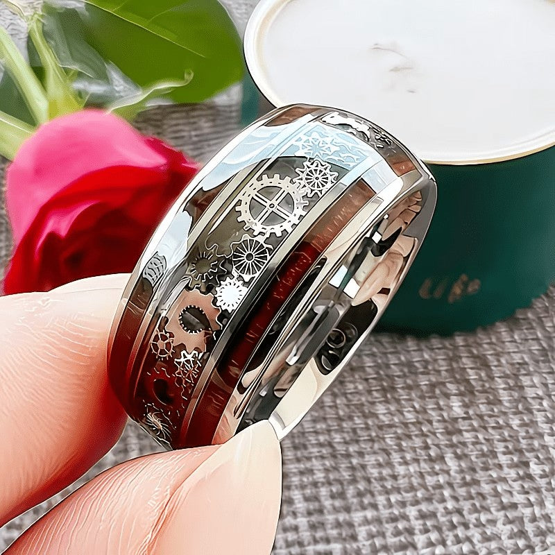 Polished Gear Inlay Ring