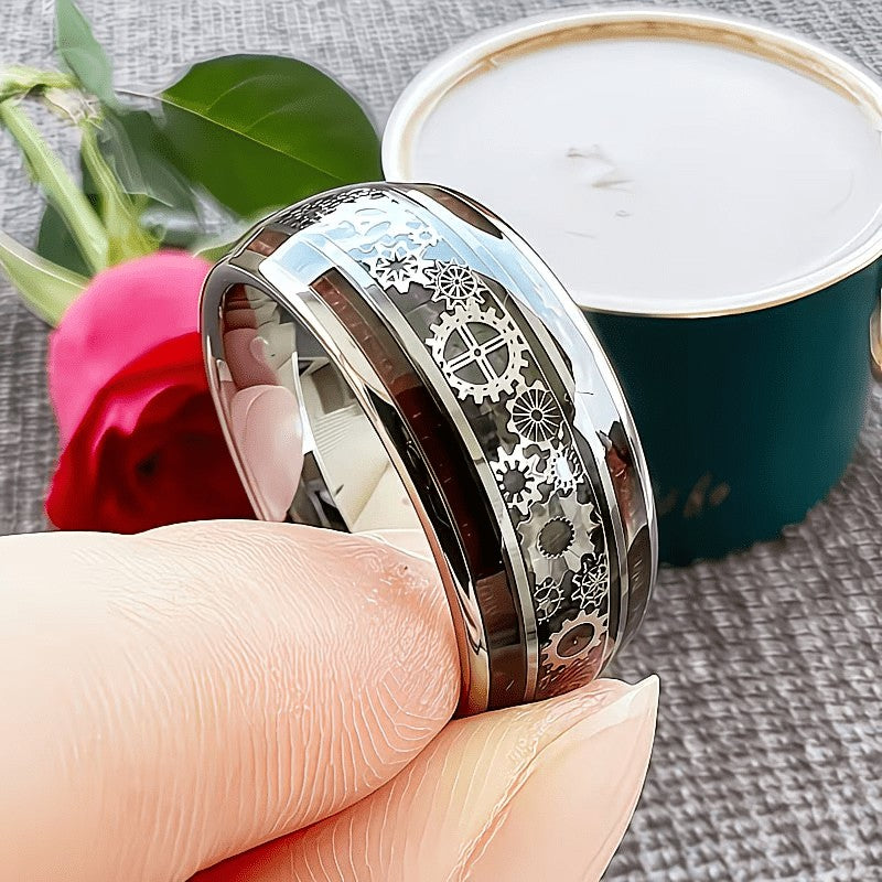 Polished Gear Inlay Ring