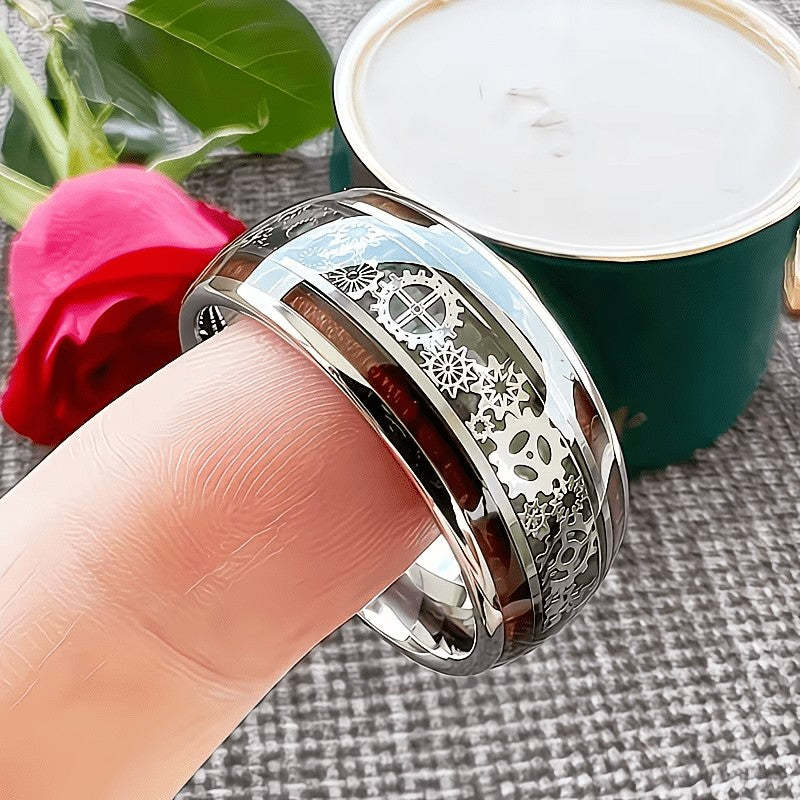Polished Gear Inlay Ring