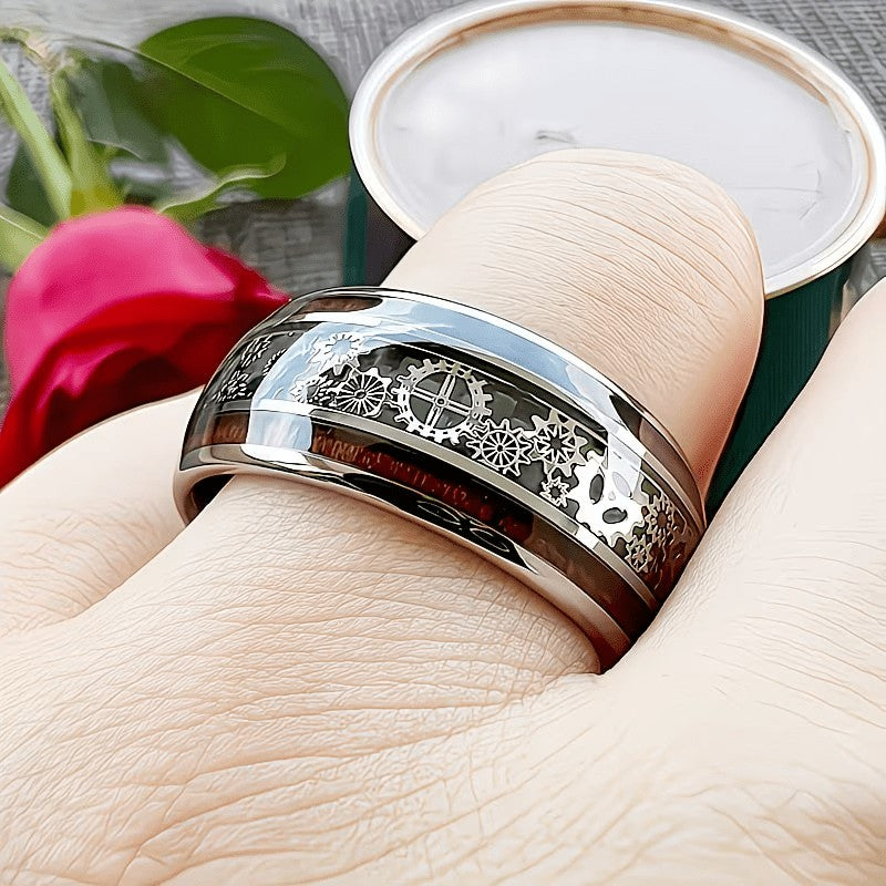 Polished Gear Inlay Ring
