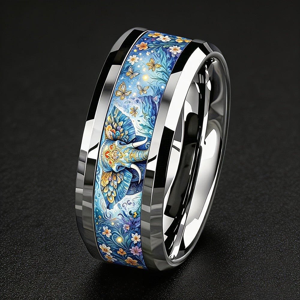 Blue Elephant & Butterfly Ring