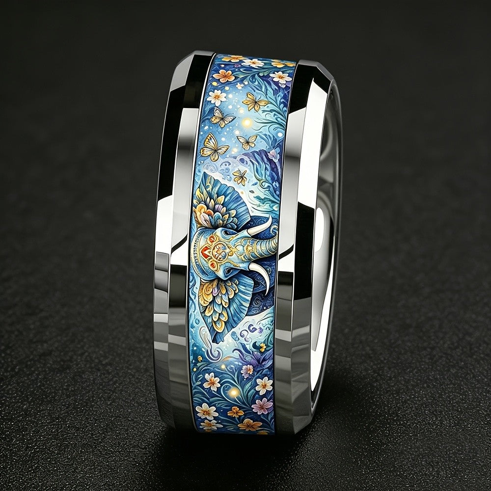 Blue Elephant & Butterfly Ring