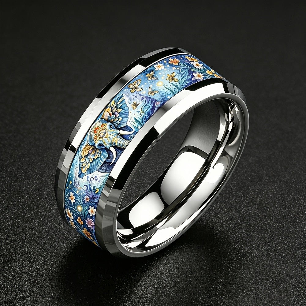 Blue Elephant & Butterfly Ring