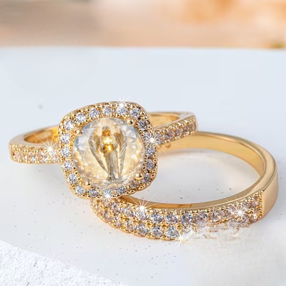 Square Angel Crystal Ring Set