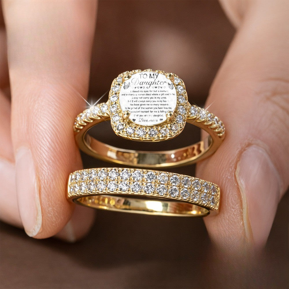 Square Message Crystal Ring Set