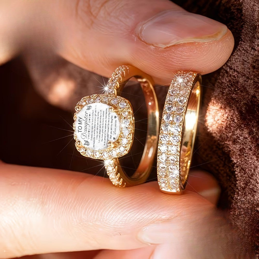 Square Message Crystal Ring Set