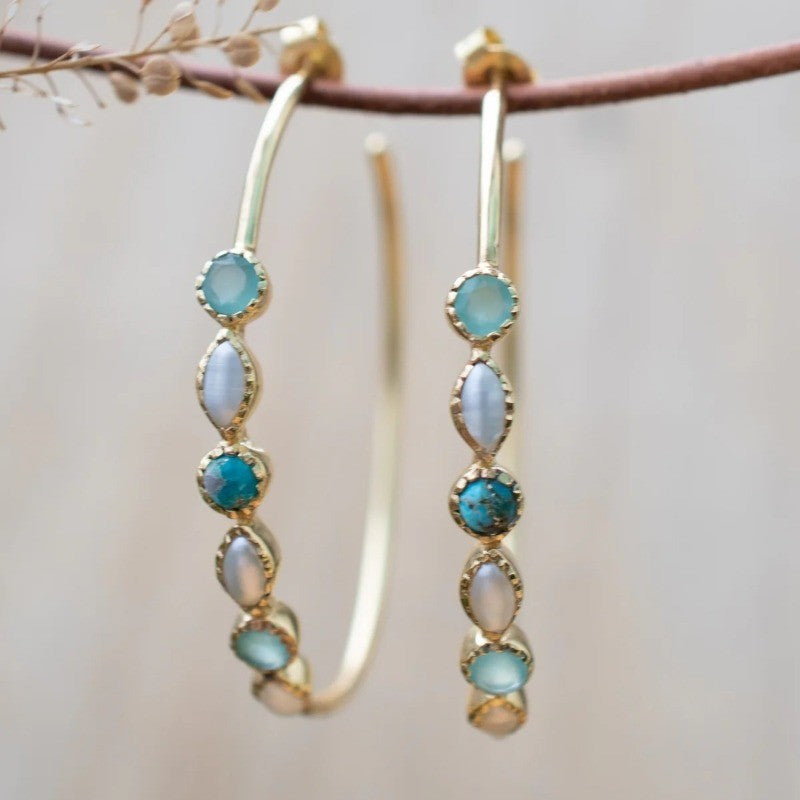 Blue Stone Marquise & Round Hoop Earrings