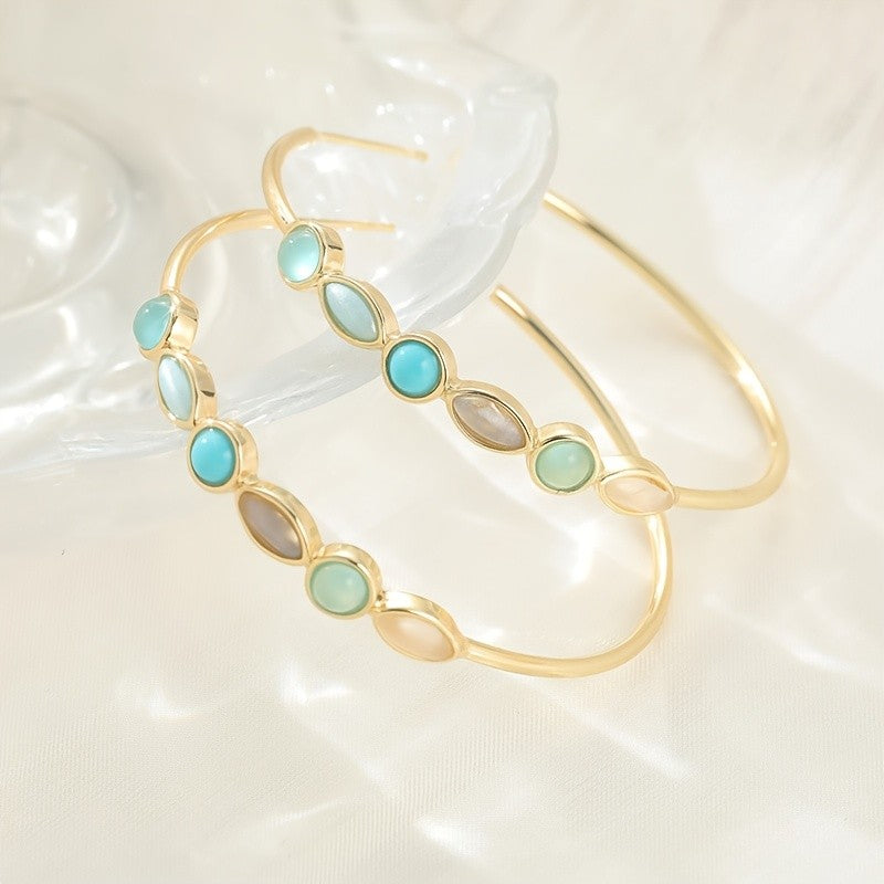 Blue Stone Marquise & Round Hoop Earrings