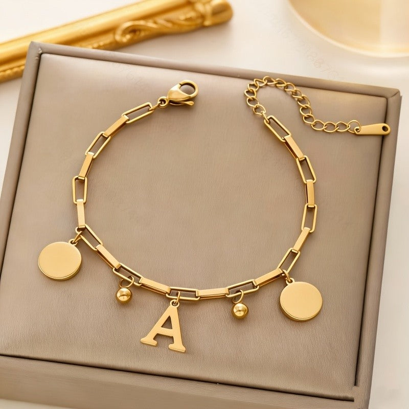 Initial Disc Link Bracelet