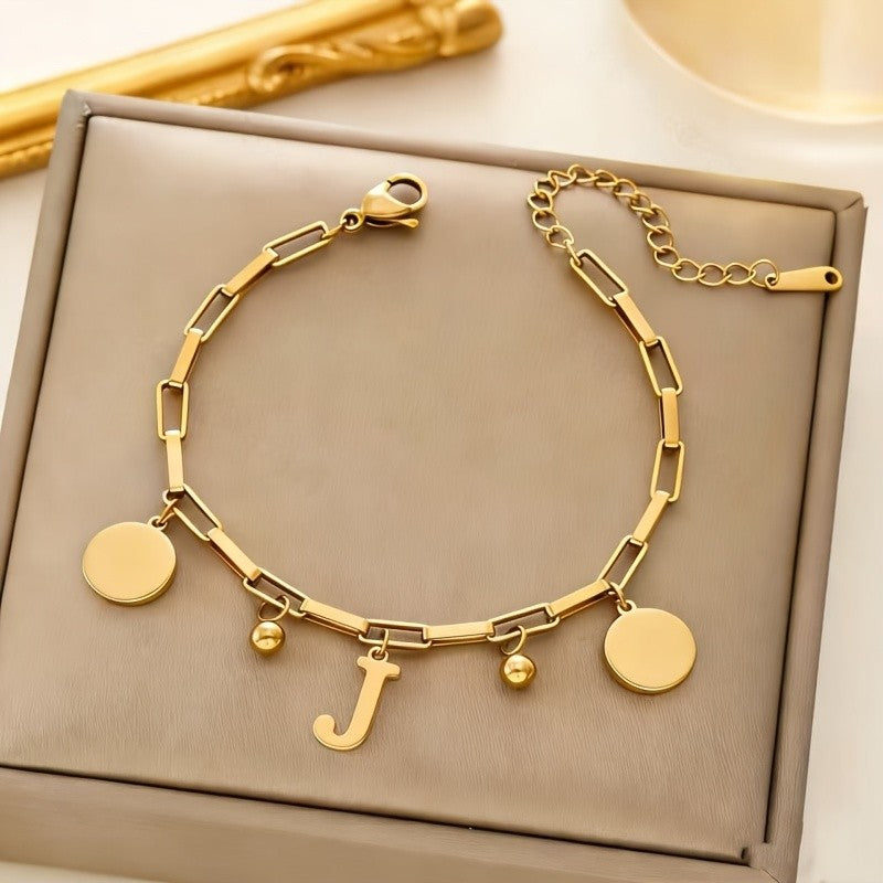 Initial Disc Link Bracelet