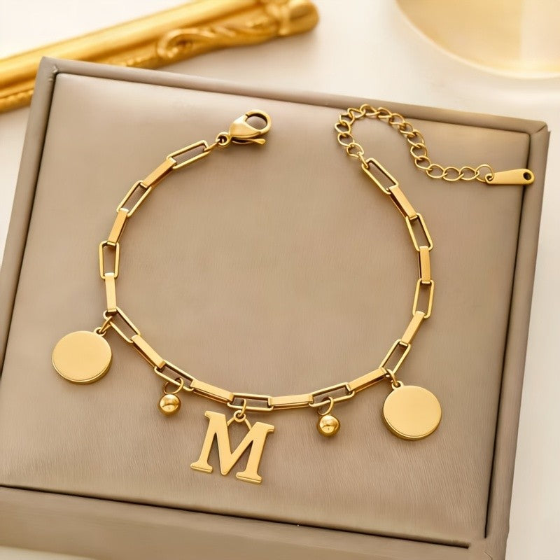 Initial Disc Link Bracelet