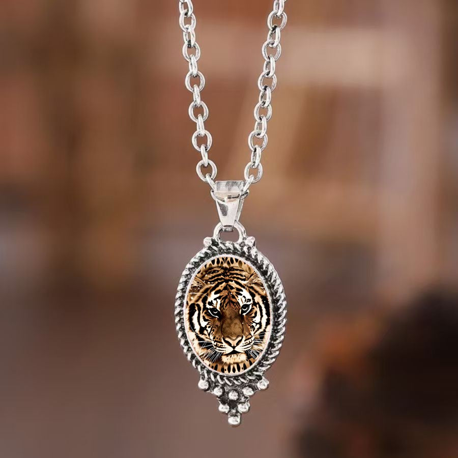 Tiger Face Teardrop Pendant Necklace