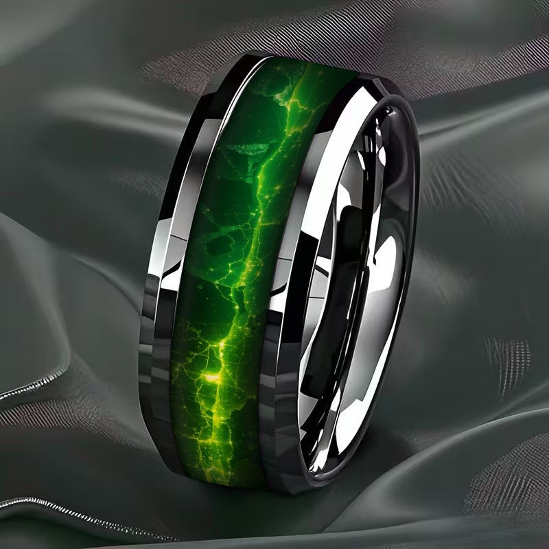 Green Marble Flat Band Ring