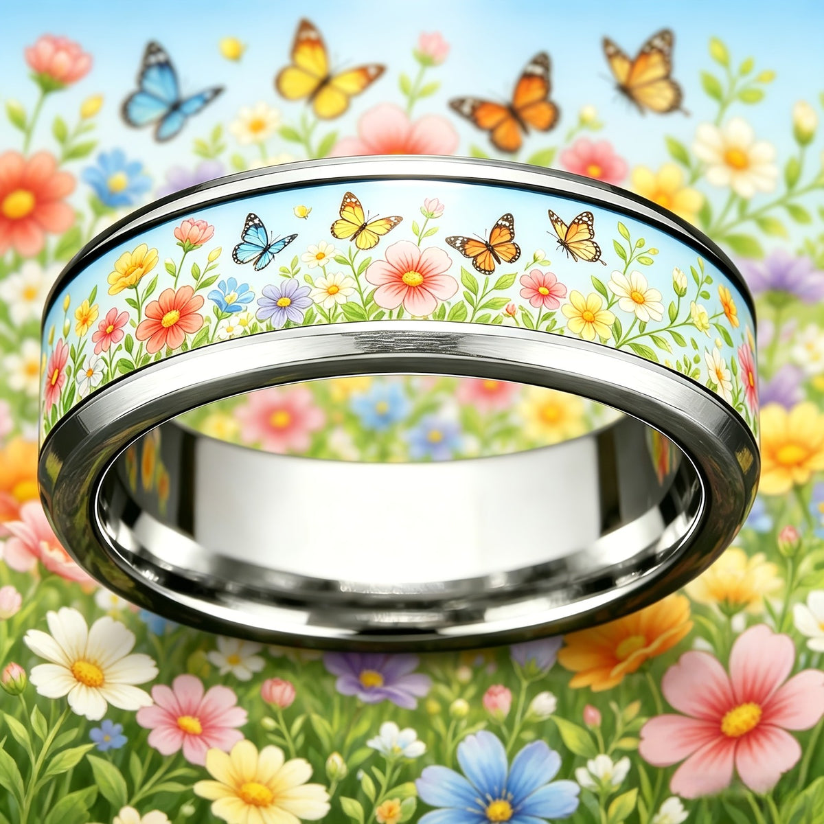 Floral Butterfly Band Ring