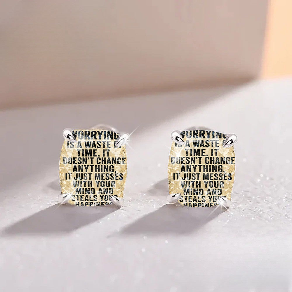 Worrying Is A Waste Quote Square Stud Earrings