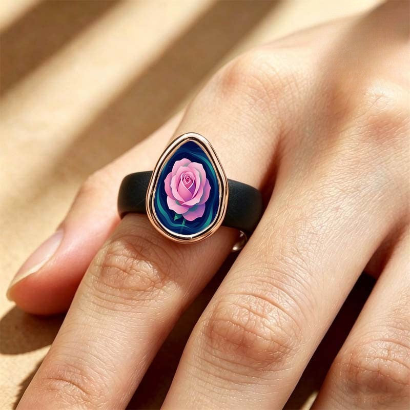Pink Rose Glass Teardrop Ring