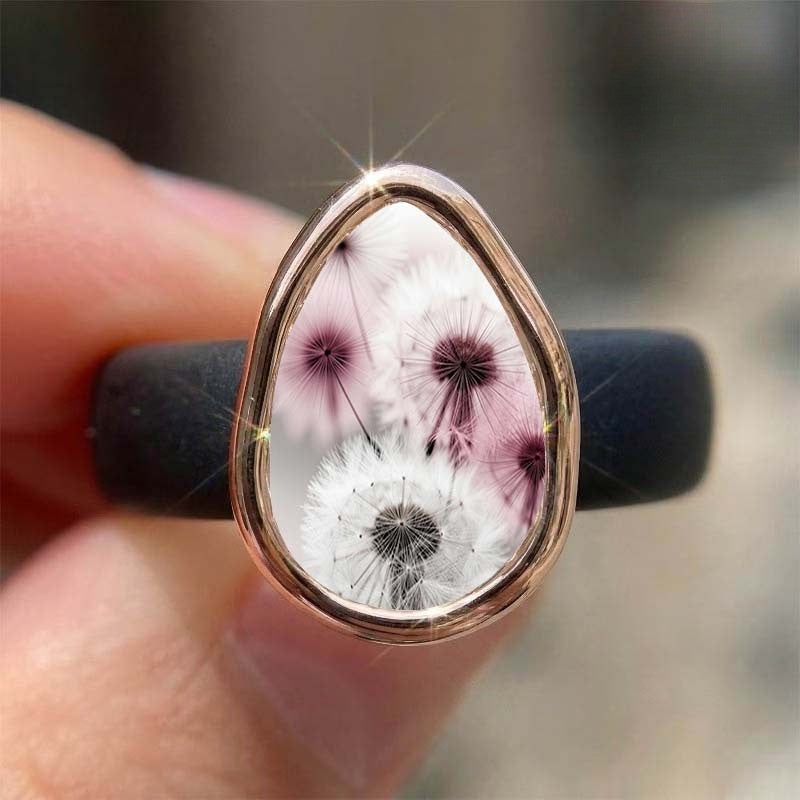 Pink Dandelion Teardrop Ring