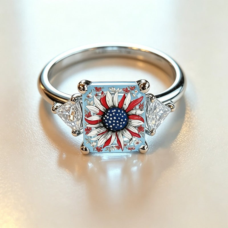 Patriotic Daisy Square Ring