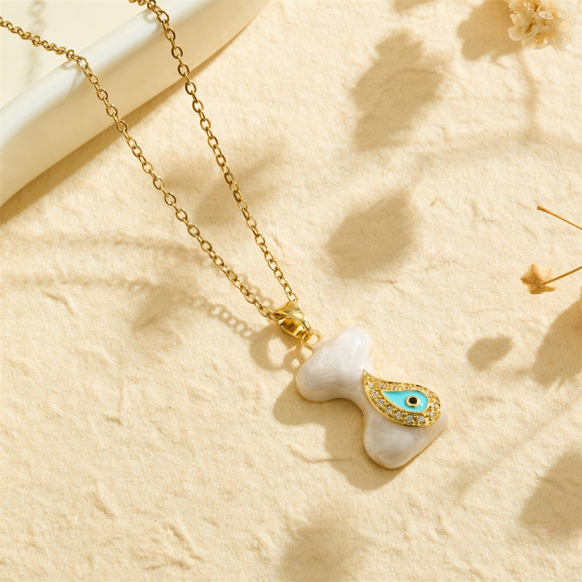 White Bubble Letter Evil Eye Necklace