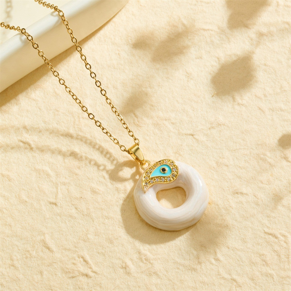 White Bubble Letter Evil Eye Necklace