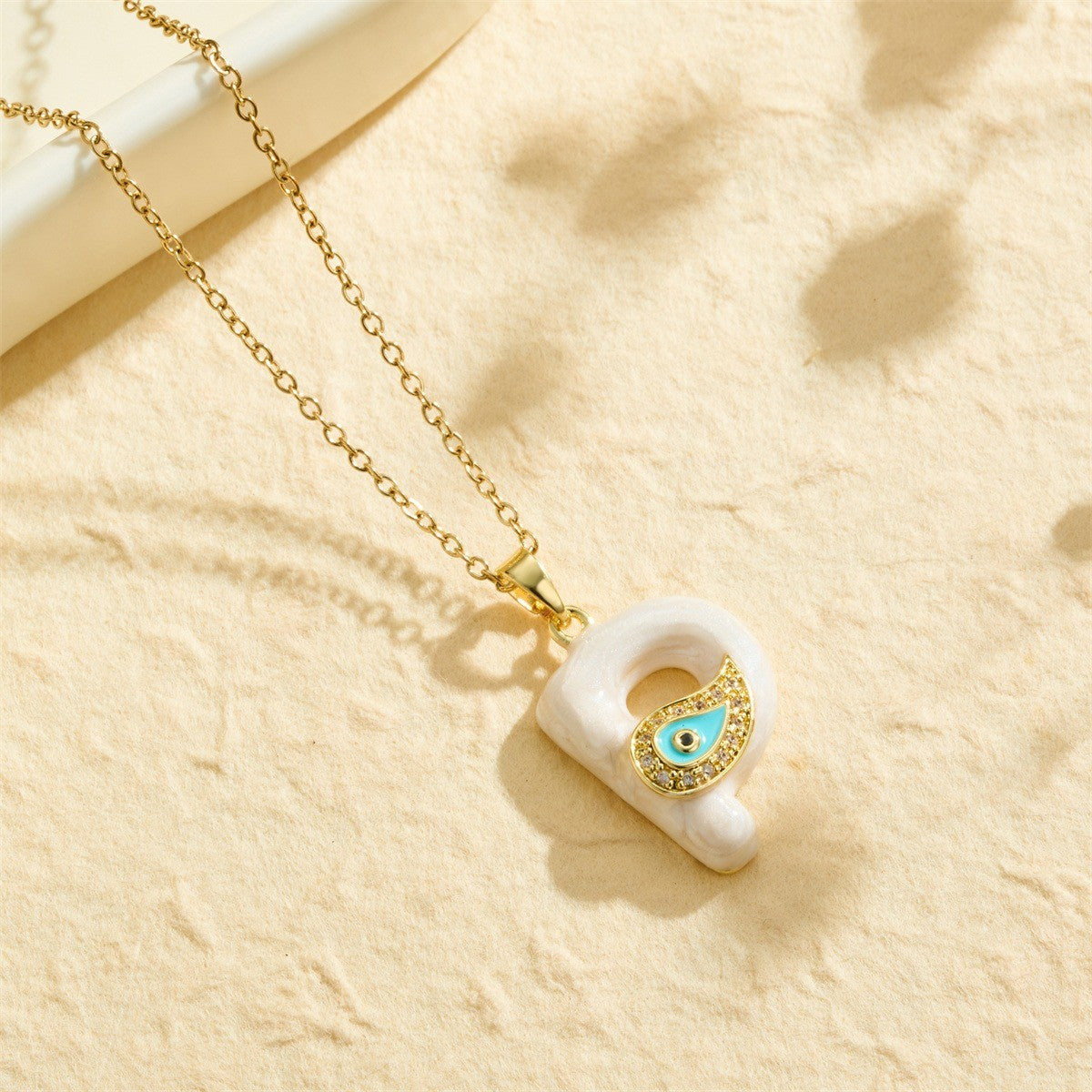 White Bubble Letter Evil Eye Necklace