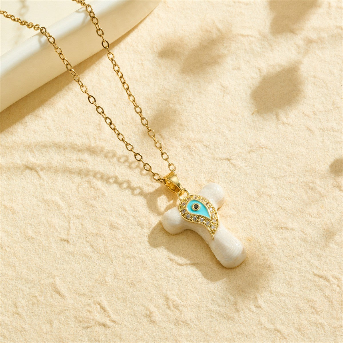 White Bubble Letter Evil Eye Necklace