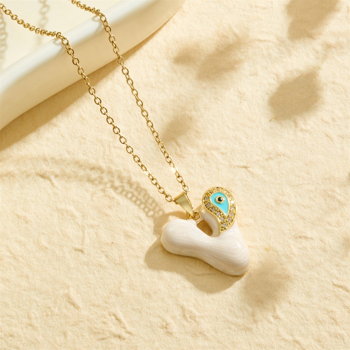 White Bubble Letter Evil Eye Necklace