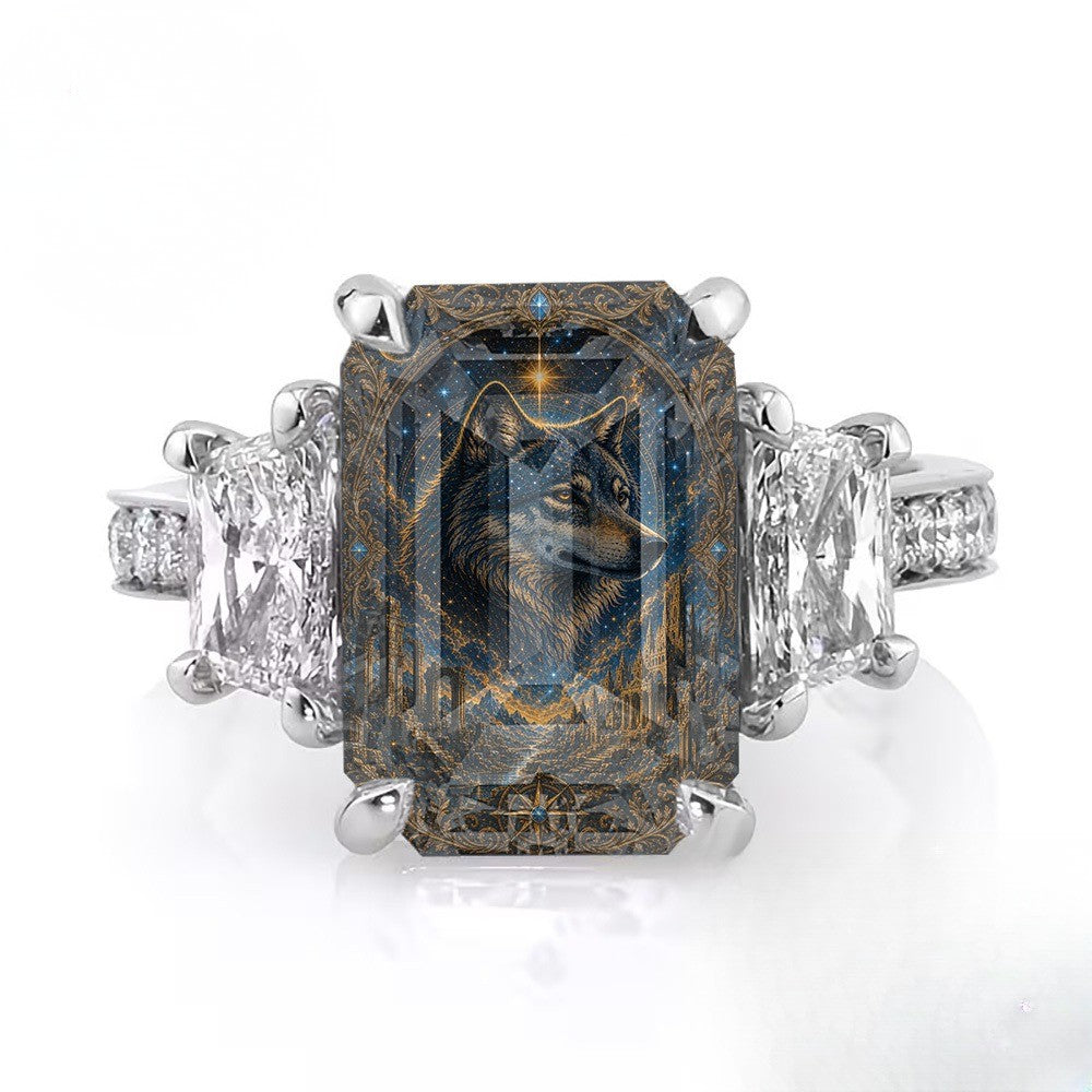 Starry Night Wolf Statement Ring