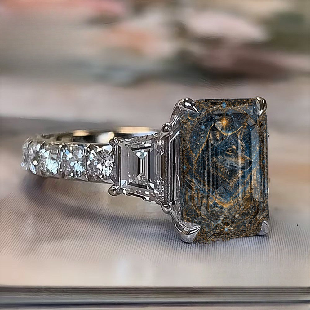 Starry Night Wolf Statement Ring