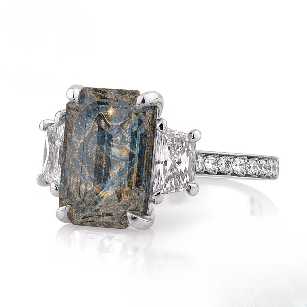 Starry Night Wolf Statement Ring