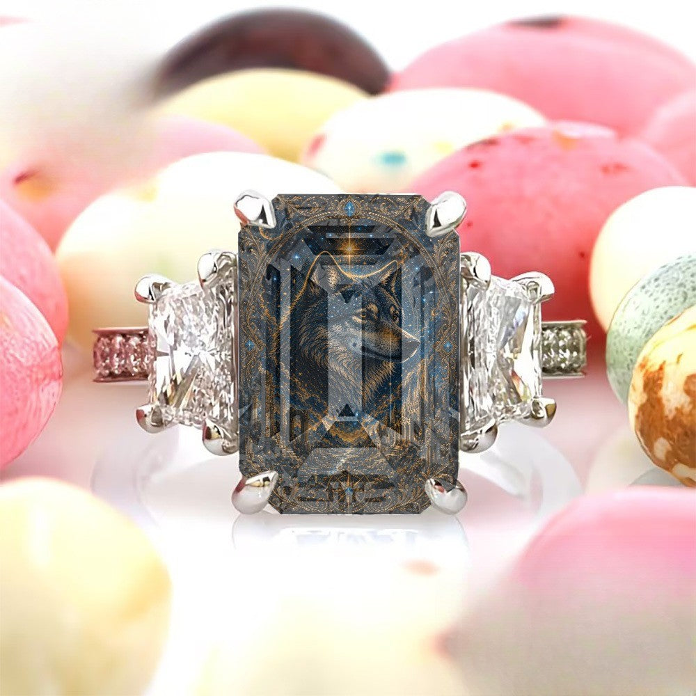 Starry Night Wolf Statement Ring