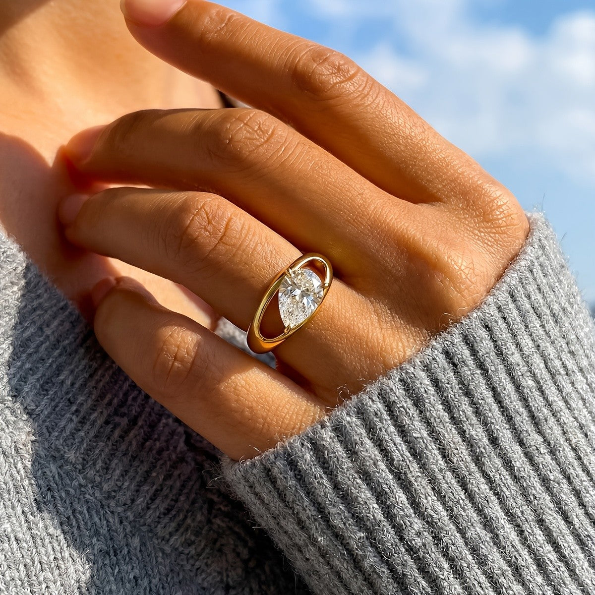 Teardrop Crystal Bypass Ring