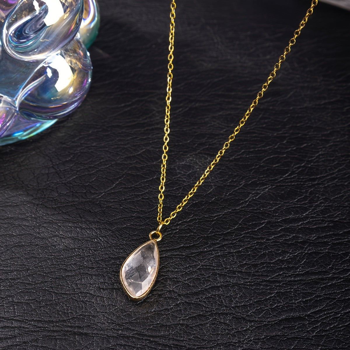 Faceted Teardrop Stone Necklace