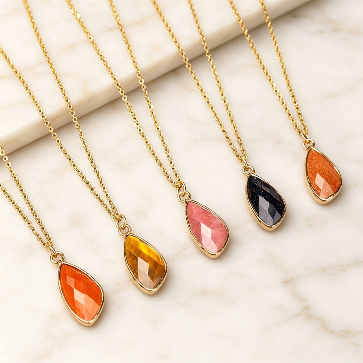 Faceted Teardrop Stone Necklace