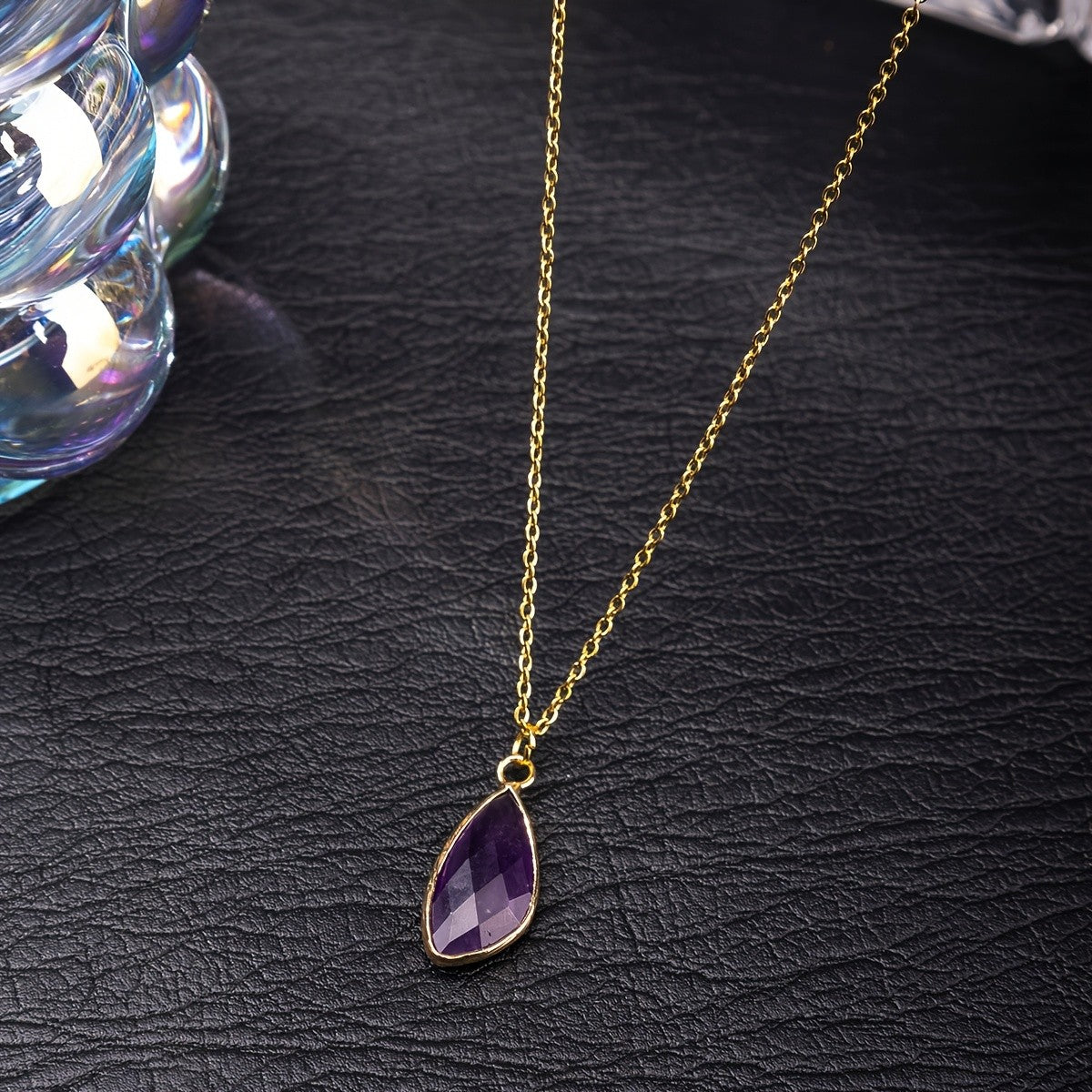 Faceted Teardrop Stone Necklace