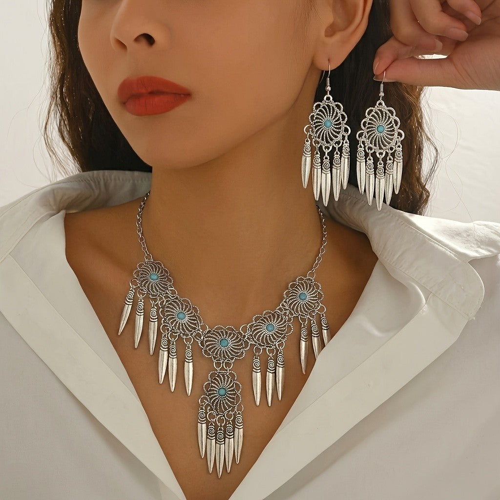 Turquoise Filigree Tassel Jewelry Set