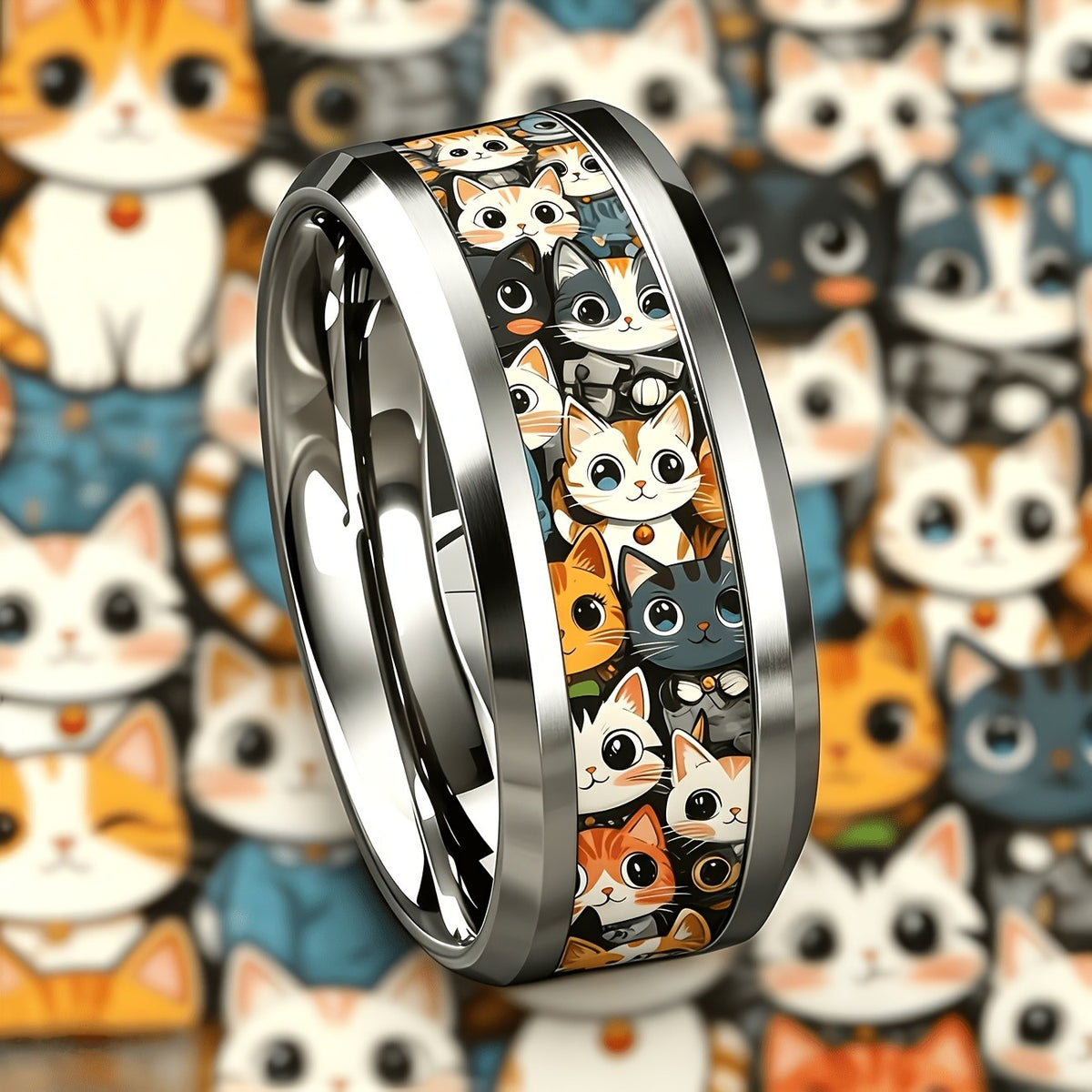 Cartoon Cat Print Ring