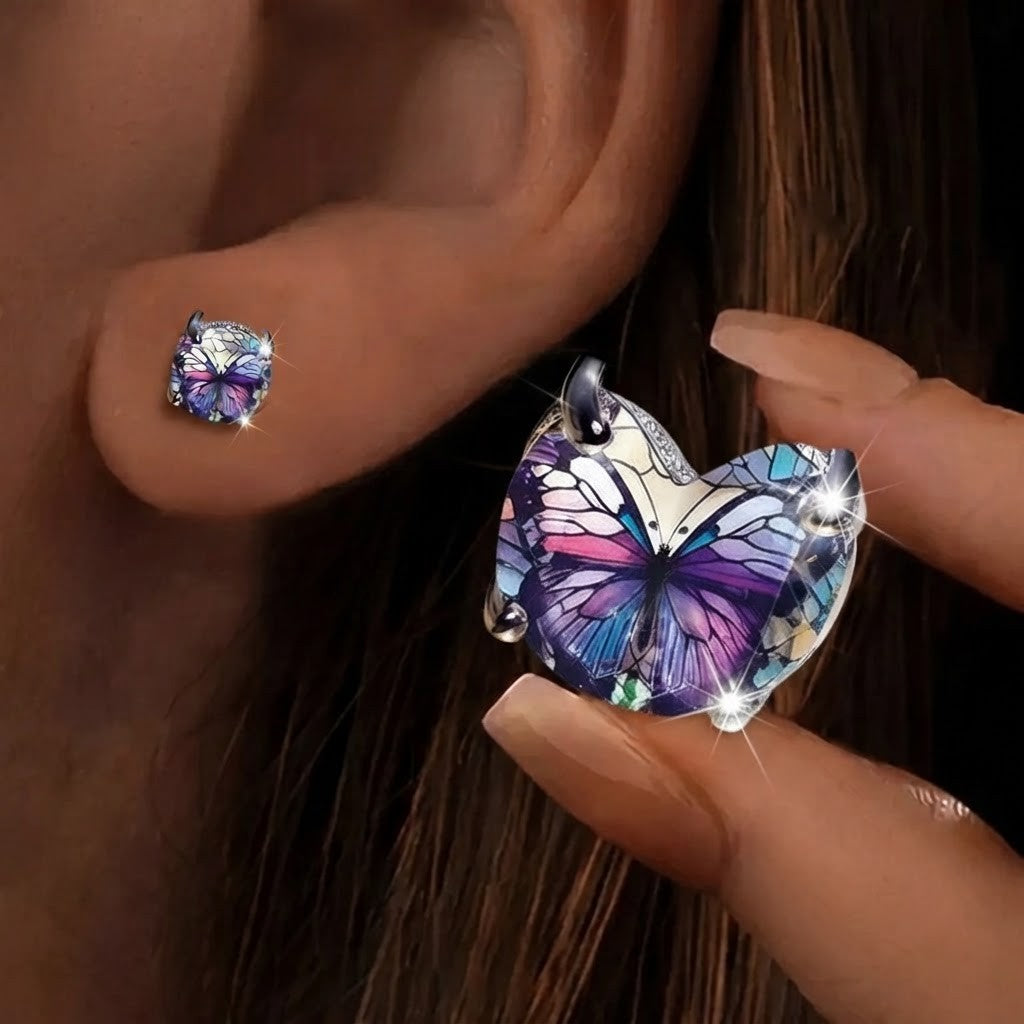 Stained Glass Butterfly Stud Earrings