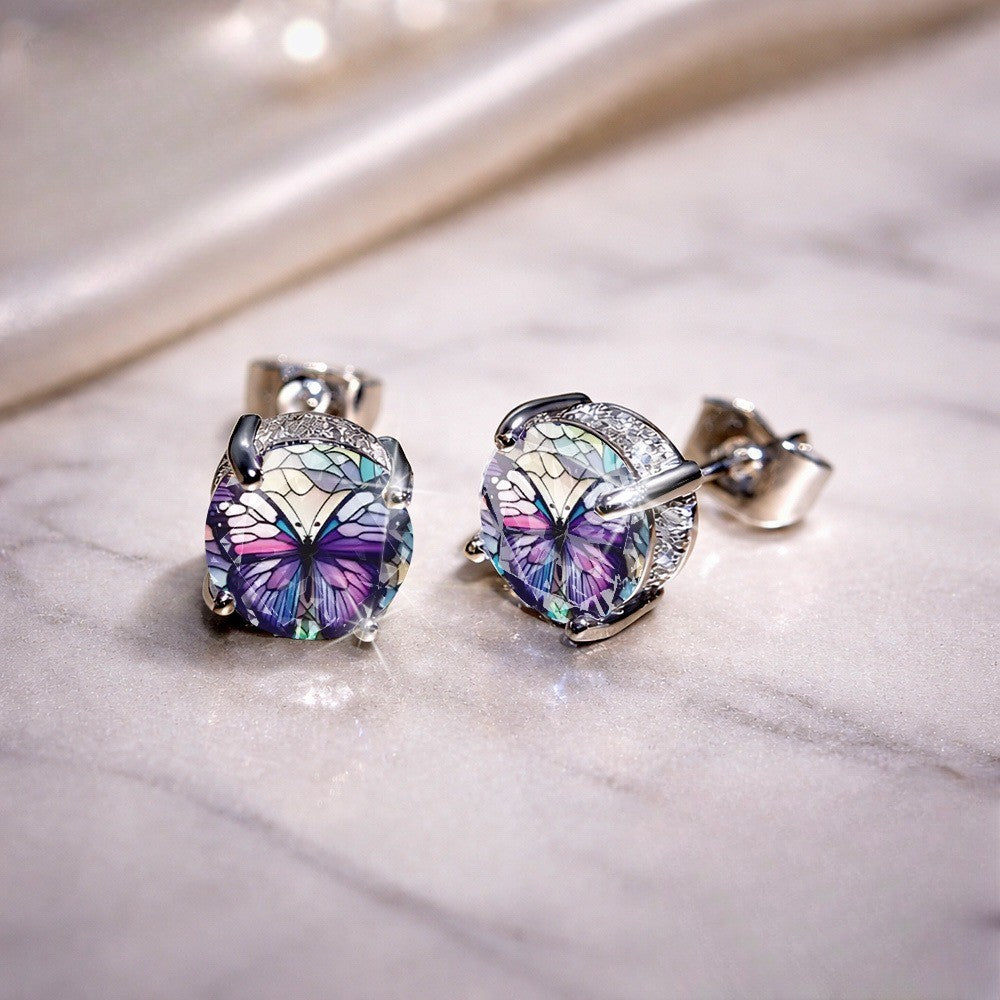 Stained Glass Butterfly Stud Earrings