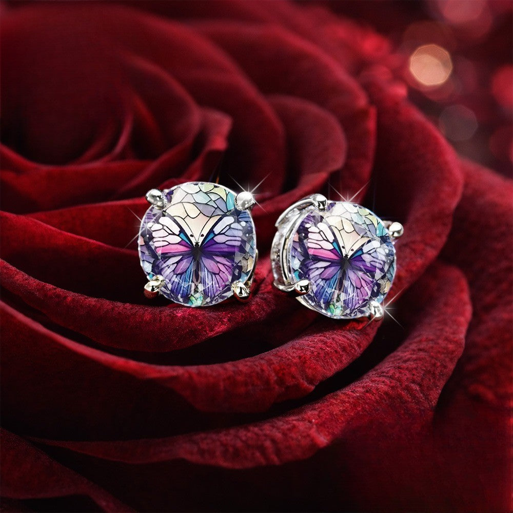 Stained Glass Butterfly Stud Earrings