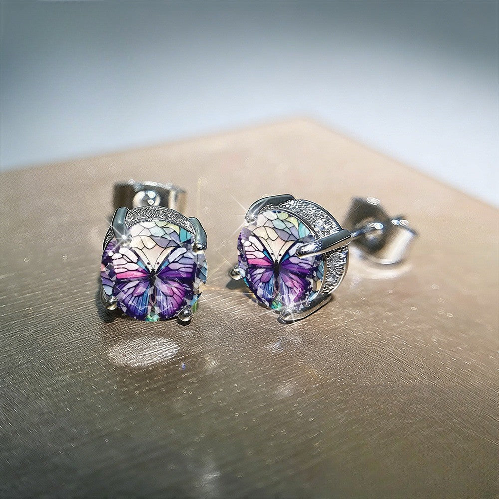 Stained Glass Butterfly Stud Earrings