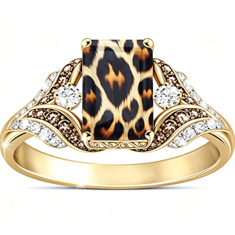 Leopard Print Crystal Split Shank Ring