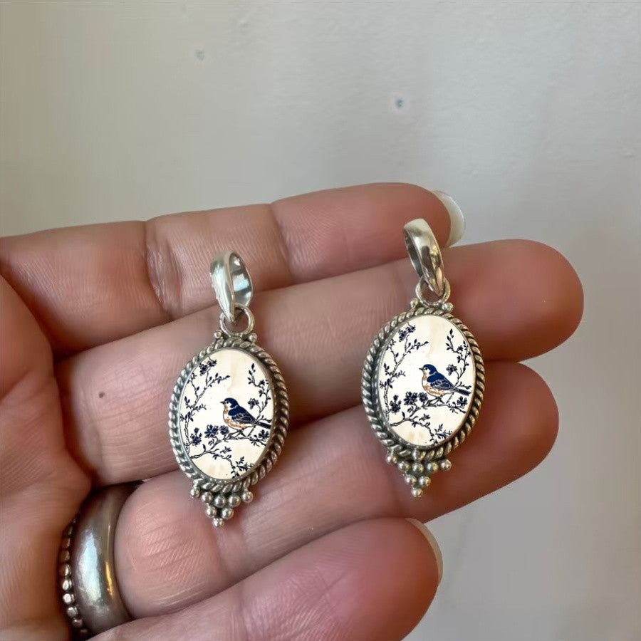 Blue Bird Branch Oval Necklace