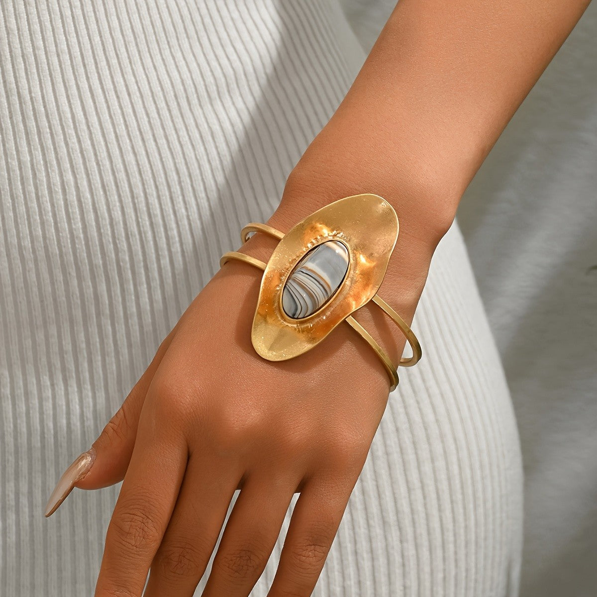 Striped Stone Open Cuff Bangle
