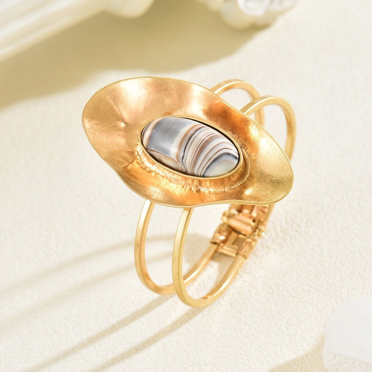 Striped Stone Open Cuff Bangle